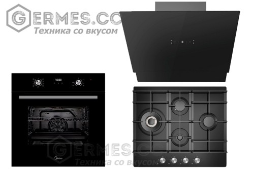 Черный комплект газ модерн Midea 56970BL КЕШБЭК 10245