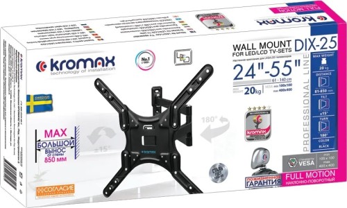 Кронштейн для телевизора Kromax DIX-25 черный 24-55 макс.20 кг настенный поворотный