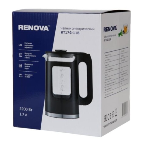 Чайник Renova KT17G-11B 2,2 кВт Чаша стекло 1,7л