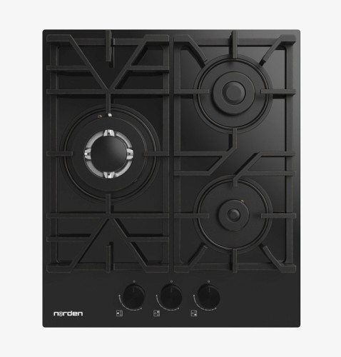 Варочная поверхность NORDEN AZTECH 42GT BLG FFD Газ 3 Конфорки 45см Черное стекло