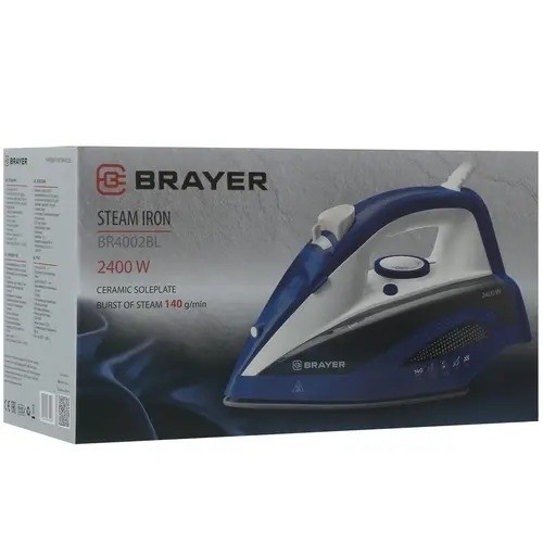 Утюг BRAYER BR4002BL 2400 Вт подошва керамика пар 25 г/мин паровой удар 140 г/мин