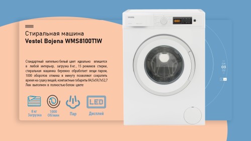 Стиральная машина Vestel Bojena WMS8100T1W 8кг 1000 об/мин