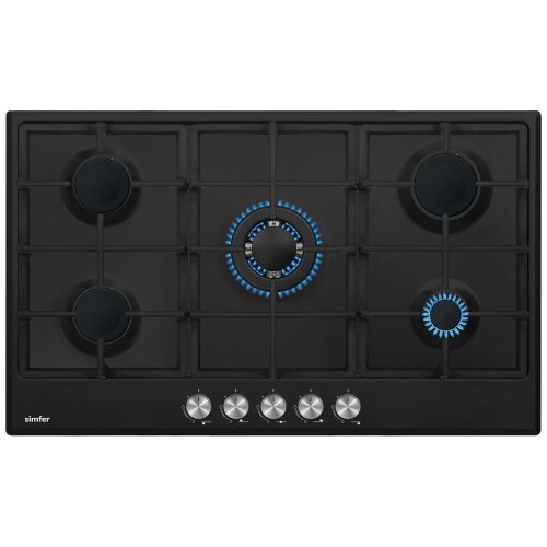 Встраиваемая газовая панель Simfer H90W51B572 Черная Эмаль 5 конфорок
