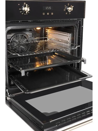 Духовой шкаф HIBERG VM 6260 RB Черное стекло 70 л Ручки Бронза 