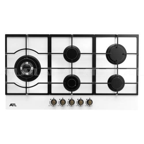 Варочная панель ATL 4 TB 90 RWH MSTGF Белое стекло 5 Конфорок 90 см Ручки Ретро