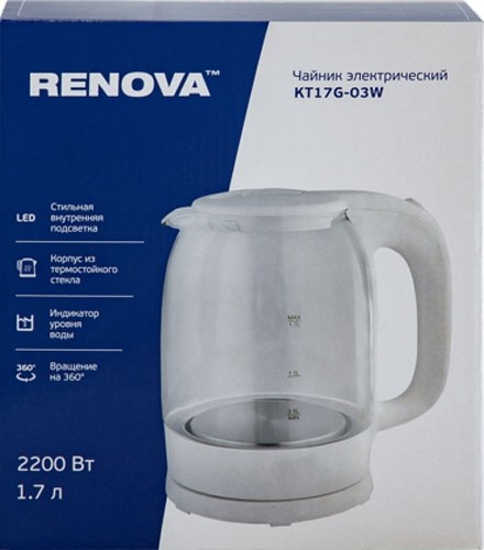 Чайник Renova KT17G-03W Стекло Белый 1,7 л