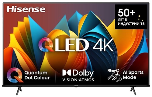Телевизор LED Hisense 50E7NQ QLED 4K Smart черный 60 Hrz HDMIx3 USBx2 Контраст 4000 Яркость 350