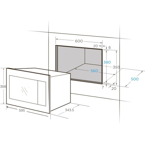 Микроволновая печь встраиваемая Midea MI10250GBX Черная Нержавейка 25л 900Вт Гриль Открывание Кнопка