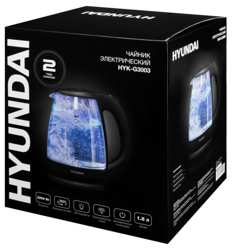 Чайник электрический Hyundai HYK-G3003 Черный 2200Вт