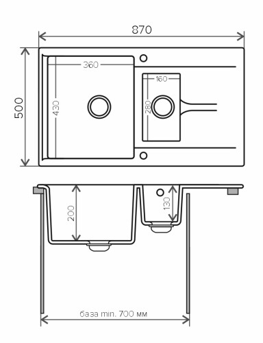 Мойка для кухни POLYGRAN Brig-870 | Белый Хлопок 36