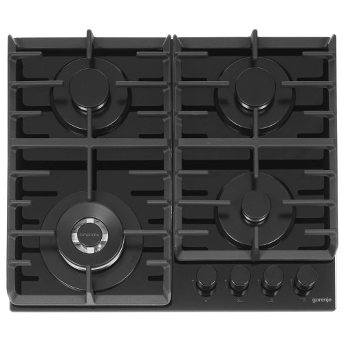 Газовая варочная панель GORENJE GTW642SYB Черное стекло 4 конфорки
