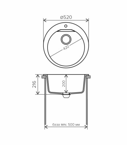 Мойка для кухни круглая POLYGRAN Atol-520 Цвет Черный 16