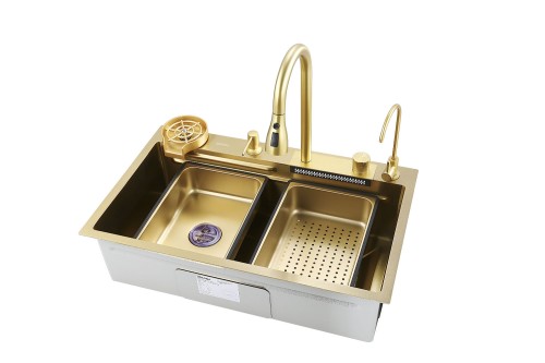 Мойка для кухни ARONA ARS 750x460 SET 3 GOLD Золото нержавеющая сталь c pvd-покрытием